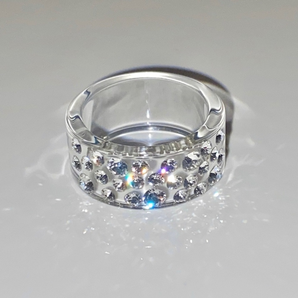 Transparent Acrylic Ring Embellished With Genuine Crystal Stones, One Of A kind